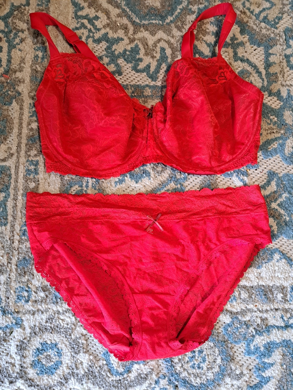 Cacique Red Lace Underwire Bra & Brief Set - Women Intimates